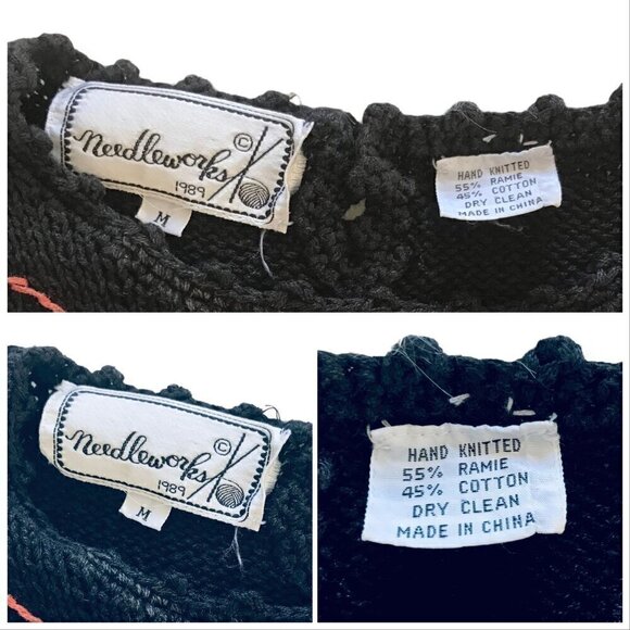 Vintage Needleworks hand knitted chunky cotton sweater, Flower Embroideries,  si - Picture 9 of 15